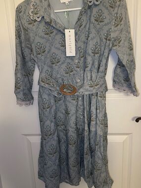 Victoria Dunn Harper Dress - NWT Floral Button-Front, Ruffles with Belt
